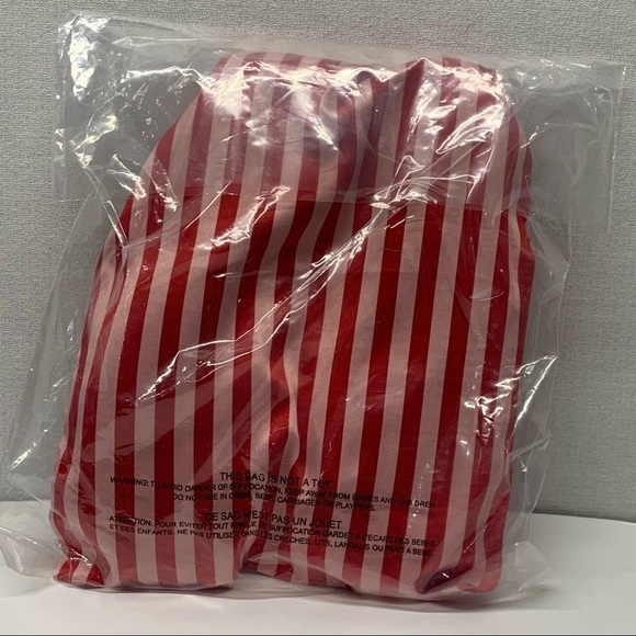 VICTORIA'S SECRET Sz M SIGNATURE RED STRIPED SATIN & BOW SLIPPERS DUST BAG NWT - Picture 5 of 5